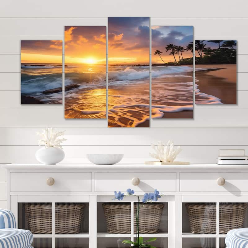 Designart "Beach Photo Sunset Serenade IX" Nautical & Beach Multipanel